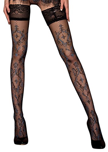 Unbekannt Ballerina Halterlose Damen-Strümpfe, schwarz, Stockings, Spitze, Strapsoptik, 20 DEN Größe Large/X-Large von Unbekannt