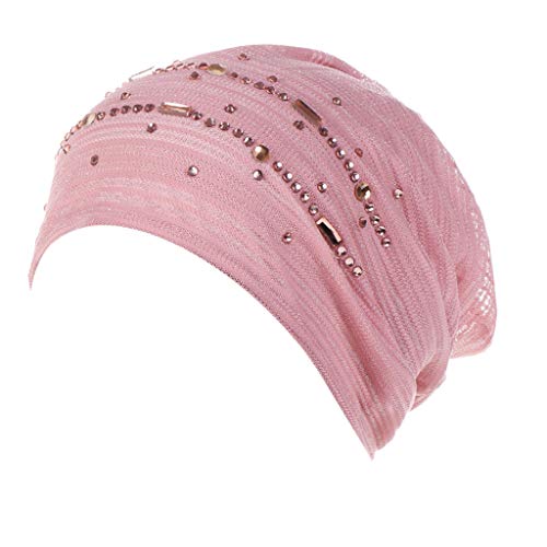 Unbekannt Beani Frauen Chemo Mützen Spitzen Frau Hut Kopftuch Super Weich Slouchy Turban Kopfbedeckungen Kop Wraps für Haarausfall, Kreb, Chemo Rosa von Unbekannt