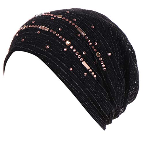 Beani Frauen Chemo Mützen Spitzen Frau Hut Kopftuch Super Weich Slouchy Turban Kopfbedeckungen Kop Wraps für Haarausfall, Kreb, Chemo Schwarz von Generic
