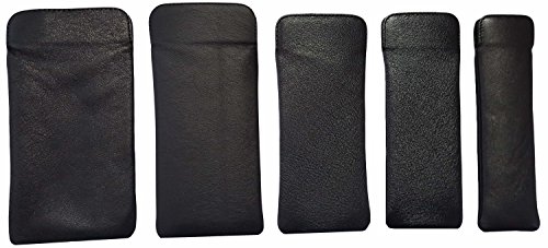 Unbekannt Brillenetui hochwertiges Einstecketui Nappastecker Echt Leder Herrenetui mit Innenfutter für Brusttasche groß klein (155mm x 65mm, grau) von Unbekannt