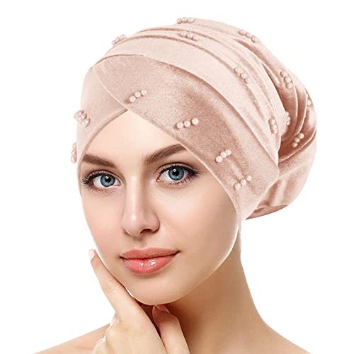 Unbekannt Chemo Mützen Damen Beanie Frauen Chemo Hut Frau Hut Kopftuch Super Weich Slouchy Turban Atmungsaktiv Kopfbedeckungen Kop Wraps für Haarausfall, Kreb, Chemo Beige von Unbekannt