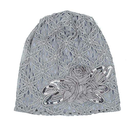 Unbekannt Chemo Mützen Damen Spitzen Chemo Hut Frau Hut Kopftuch Super Weich Slouchy Turban Kopfbedeckungen Kop Wraps für Haarausfall, Kreb, Chemo Grey von Unbekannt