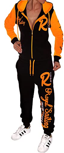 Unbekannt Damen Jogginganzug Trainingsanzug Sportanzug Fitnessanzug Royal Sailing A.2255 Schwarz-Orange XS 36 von Unbekannt