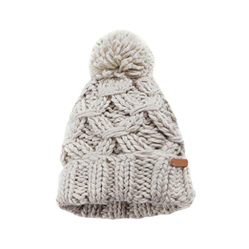 Unbekannt Damen Merino Mütze Mit Kunstfell Bommel Strick-Mütze Damen Grobstrick Pudel-Mütze Winter-Mütze Strickmütze Fellbommel Bommel Damen Winter Warm Beanie Mütze Strickmütze von Unbekannt