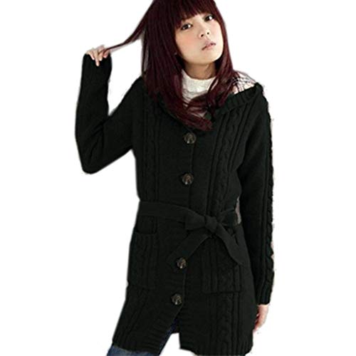 Unbekannt Damen Strickjacke lang mit Kapuze Cardigan Kapuzenpullover Grobstrick Mantel (Schwarz) von Unbekannt