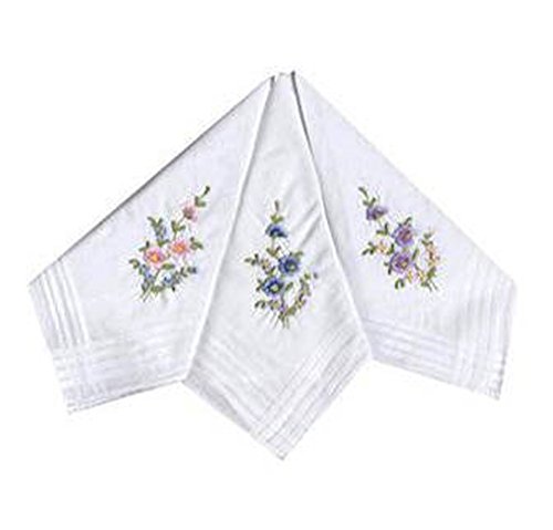 Unbekannt Damen Taschentücher mit Blumen-Stickerei, 12 Stück, 100% reine Baumwolle von Unbekannt
