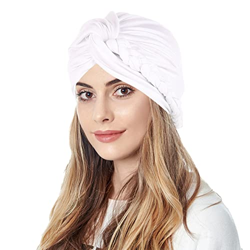 Unbekannt Damen Turban Elastische Stirnband Kopftuch Bandanas Elegant Beanie Hijab Chemo Hut Islamischen Kopfbedeckung Muslim Kopfschmuck Chemotherapie Kappe Headwear für Krebs Haarausfall Weiß von Unbekannt