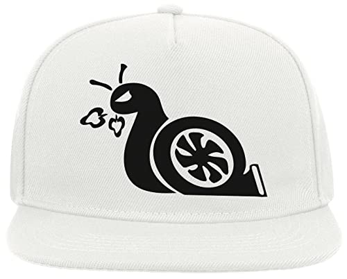 ATPRINTS Drag Racing Turbo Snail Funny Cute Turbocharger 5 Panel Snapback Flat Visor Cap Hat Baseballmütze Weiß von ATPRINTS