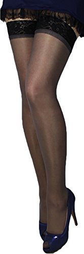 Unbekannt Dünne halterlose Strümpfe transparent stretch Blumenspitze Brautstrümpfe Hochzeit 15 den Farben S-XXXL (M/L - 3/4, graphit) von Unbekannt