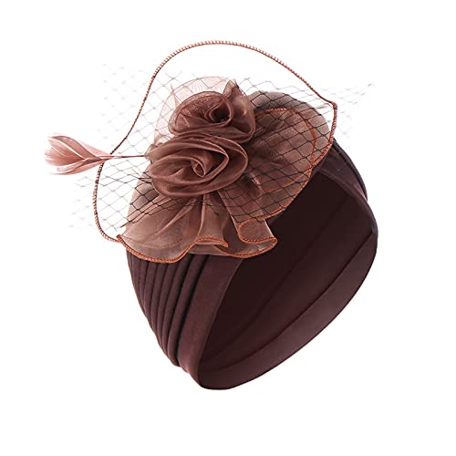 Unbekannt Fascinator Hut Vintage Schleier Hut 1950er Hochzeitshut Pillbox Hüte Feder Mesh Gesichtsschleier Hut Tea Party Kopfbedeckung Hochzeit Fascinator für Mädchen Frauen Schwarz Kaffee von Unbekannt