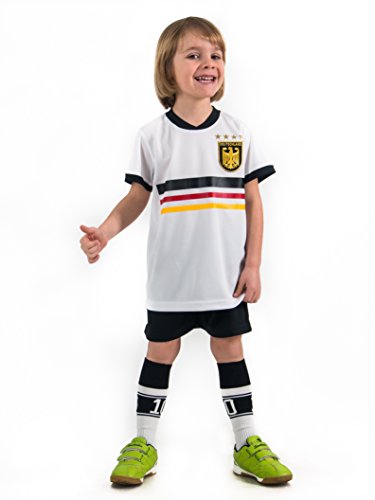 Unbekannt Fußball Trikotset Trikot Kinder 4 Sterne Deutschland Wunschname Nummer Geschenk Größe 98-170 T-Shirt Weltmeister 2014 Fanartikel EM WM (140) von Unbekannt