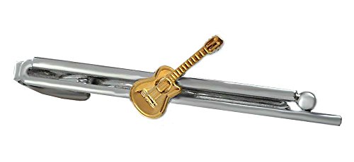 Gitarre Krawattennadel Krawattenklammer 7 cm Grundklammer silbern + Gitarre vergoldet inkl. Geschenkbox von magdalena r.