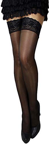 Unbekannt Halterlose Strümpfe mit Naht schwarz glänzend 20 DEN mit Silikon Gr. S-XXL (L/XL (5/6), schwarz) von Unbekannt