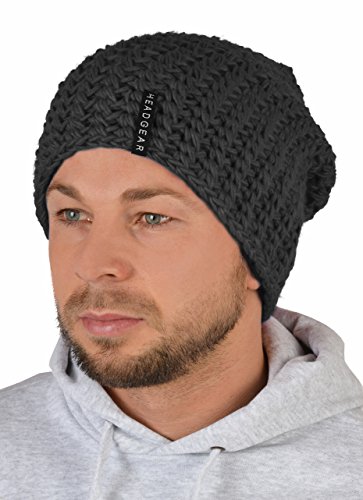 Unbekannt Herrenmütze : Herren Oversize Häkel Beanie - Mütze Männer Farbe: dunkelgrau von Tini - Shirts