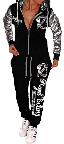 Unbekannt Jaylvis Damen Jogginganzug Trainingsanzug Hose Jacke Streetwearl Hausanzug Fitnessanzug Royal Sailing A.2255 (Camouflage-Grau, 6XL (fällt aus wie 56)) von Unbekannt