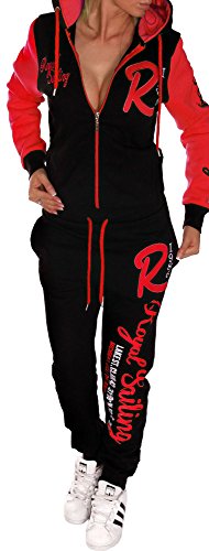 Unbekannt Jaylvis Damen Sportanzug Jogginganzug Trainingsanzug A.Royal Sailing A.2255 Schwarz-Rot XS 36 von Unbekannt