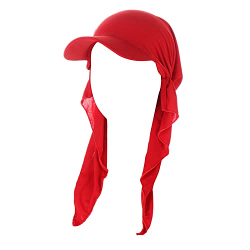 Unbekannt Kopftuch Damen Sonnenblende Kappe mit Schirm Elastic Baumwolle Bandana Turban Sommer Beanie Hut Kopfbedeckung Chemo Headscarf für Krebs Chemotherapie Haarverlust Rot von Unbekannt