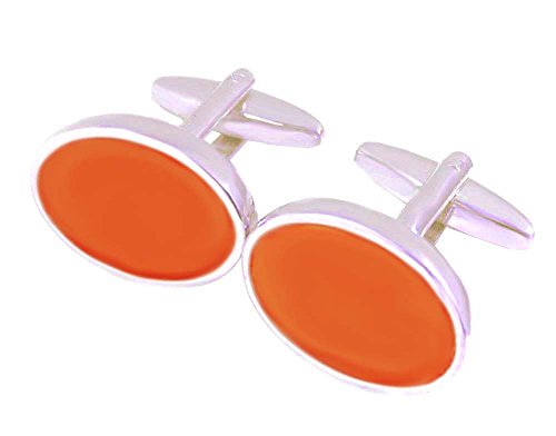 Unbekannt Lack Manschettenknöpfe orange silbern oval 15/20 mm + Geschenkbox - schöne sommerlicher Herrenschmuck für die Umschlagmanschette von Unbekannt