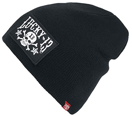 Unbekannt Lucky 13 Skull Stars Patch Beanie Mütze schwarz von Lucky 13