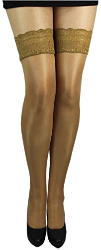 Unbekannt Lycra Plus Big Size glänzende halterlose Strümpfe Spitze 40 den (3XL-4XL (7/8), beige) von Unbekannt