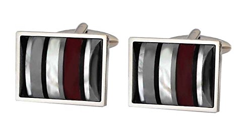 Manschettenknöpfe Onyx Perlmutt Hämatit Quarz schwarz grau weiss rot gestreifte Optik + schwarze Exklusivbox - edles Accessoire für Herrenhemden mit Umschlagmanschette von Unbekannt