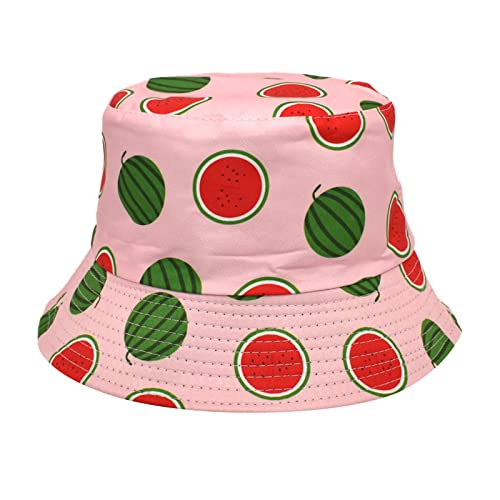 Unbekannt Mit Wassermelone bedruckter Fischerhut für Damen, frischer Visor-Hut, lässiger, doppelseitiger Hut für Herren Fischerhut Herren Hellblau (Pink, One Size) von Unbekannt
