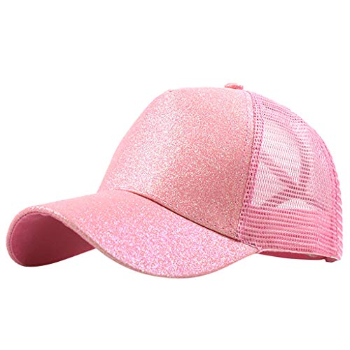 Unbekannt Mützen Kinder Mädchen Frühling Glitzer-Trucker-Visier, chaotisch, einfarbig, Baseball-Pferdeschwanz-Brötchen, Mütze, Unisex-Baseballmützen Herren Hüte Kappen von Unbekannt