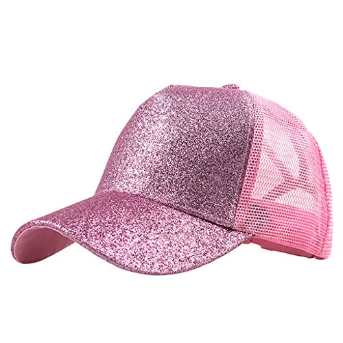 Unbekannt Mützen Kinder Mädchen Frühling Glitzer-Trucker-Visier, chaotisch, einfarbig, Baseball-Pferdeschwanz-Brötchen, Mütze, Unisex-Baseballmützen Herren Hüte Kappen von Unbekannt