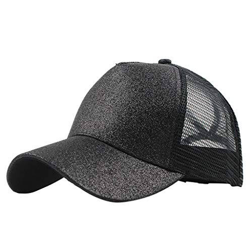 Unbekannt Mützen Kinder Mädchen Frühling Glitzer-Trucker-Visier, chaotisch, einfarbig, Baseball-Pferdeschwanz-Brötchen, Mütze, Unisex-Baseballmützen Herren Hüte Kappen von Unbekannt