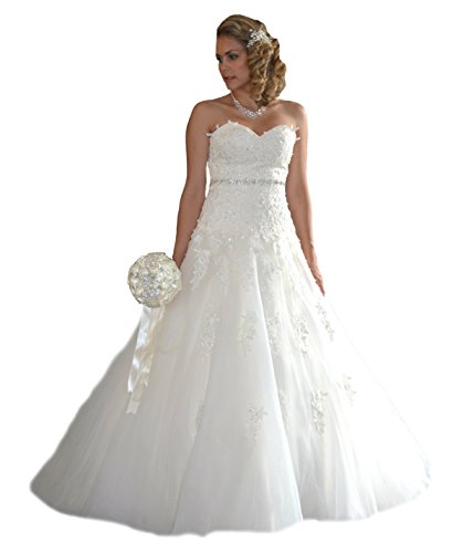 Unbekannt NEU Brautkleid Schleppe Hochzeitskleid Gr. 34-48 Spitze Braut Kleid Hochzeit (34, Champagner) von Unbekannt