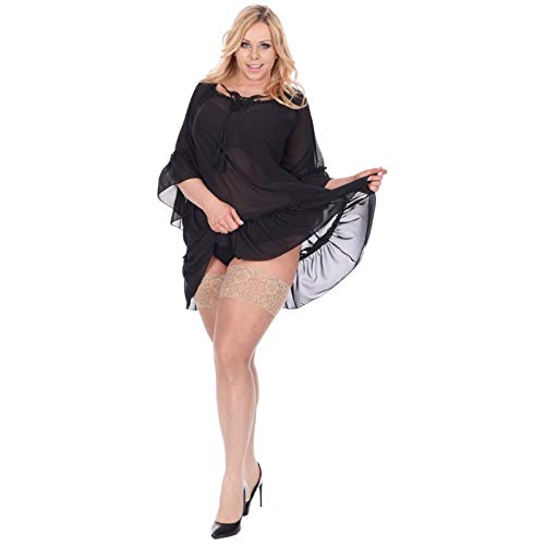 Unbekannt Plus Big Size halterlose Braut Strümpfe Farben breite Spitze 20 den transparent (XL/2XL -5/6, beige 003) von Unbekannt