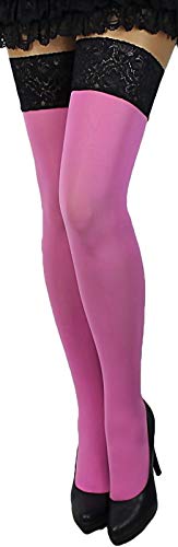 Unbekannt Plus Size warme dickere halterlose Strümpfe blickdicht Spitze 80 den (44-46 (5/6), rosa) von Unbekannt