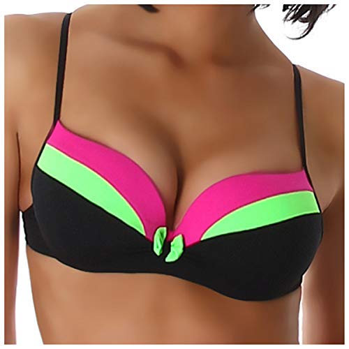 Unbekannt Power Flower Push-Up Plunge Bikini Slip mit Farbspiel, Neongrün 32/34 (42/DE 36) von Unbekannt