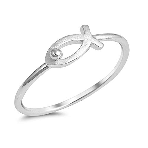 Unbekannt Rhodiniert kleine Schätze - Damen Ring - 925 Sterlingsilber Christliche Fisch von Unbekannt