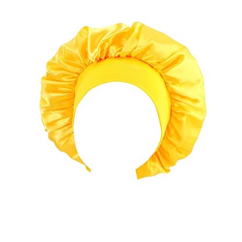 Satin Schlafmütz Damen Satin Bonnet Schlafhaube Seide Nachtmütze Bonnet Atmungsaktive Seide Schlafmütz Verstellbare Silk Bonnet Seidenhaube zum Schlafen Weiche Satin Haube Gelb von Generic