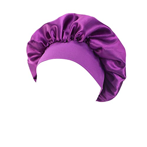 Unbekannt Satin Schlafmütz Damen Satin Bonnet Schlafhaube Seide Nachtmütze Bonnet Atmungsaktive Seide Schlafmütz Verstellbare Silk Bonnet Seidenhaube zum Schlafen Weiche Satin Haube Lila von Unbekannt