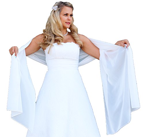 Unbekannt Schal Brautkleid Stola Umschlagtuch Chiffon weiß Ivory Jacke Braut 230x70 Bolero Braut (Ivory) von Unbekannt