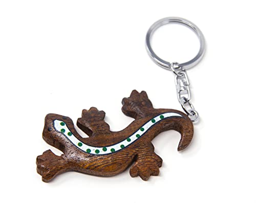 Unbekannt Schlüsselanhänger Eidechse Holz + Metall Schlüsselring Tier Tiere Echsen Gecko von Unbekannt