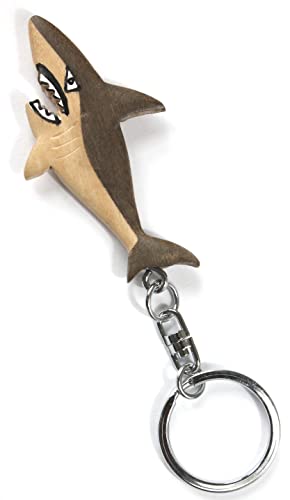 Unbekannt Schlüsselanhänger Hai 12,5cm Holz + Metall Schlüsselring Haie Tier Tiere Fische Fisch Haifische von Unbekannt