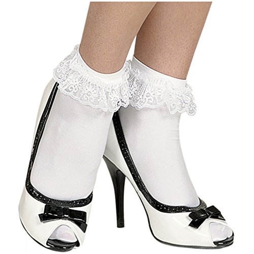 Unbekannt Söckchen mit Spitze 70 DEN Feinsöckchen Feinsocken NylonSocken Strumpf Strümpfe (Weiß) von Unbekannt