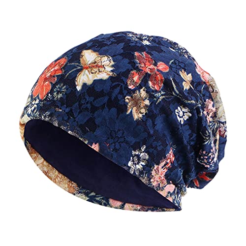 Spitzen Chemo Mützen Damen Sommer Beanie Kopftuch Super Weich Slouchy Turban Kopfbedeckungen Kop Wraps Beanie Mütze Kappe für Haarausfall, Kreb, Chemo Dunkelblau Spitzen Chemo Mützen Damen Sommer Beanie Kopftuch Super Weich Slouchy Turban Kopfbedeckungen Kop Wraps Beanie Mütze Kappe für Haarausfall, Kreb, Chemo Dunkelblau von Generic