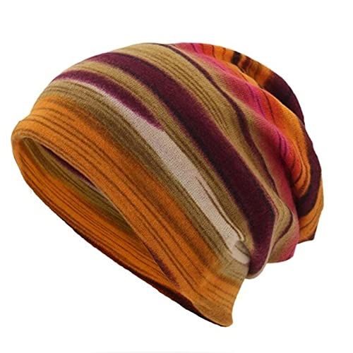 Unbekannt Streifen Chemo Mützen Damen Sommer Beanie Kopftuch Super Weich Slouchy Turban Kopfbedeckungen Kop Wraps Beanie Mütze Kappe für Haarausfall, Kreb, Chemo Orange von Unbekannt