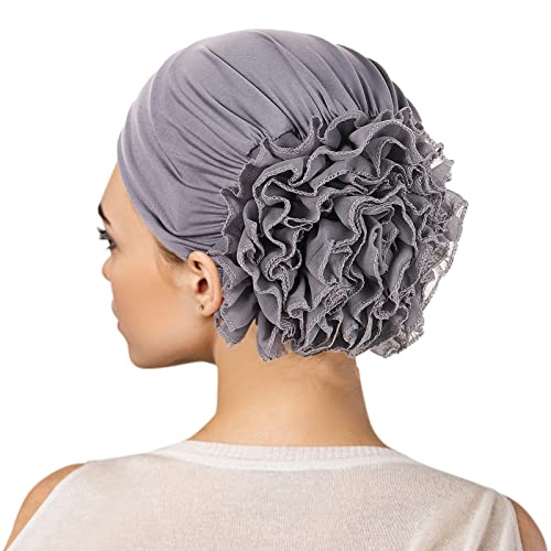 Turban Damen Blumen Kop Verpackung Beanie Chemo Mütze Schal Kappe Frauen Muslim Chiffon Hijab Kopftuch Chemo Hut Kopfbedeckung Kopfbedeckungen Kappe Grey von Generic