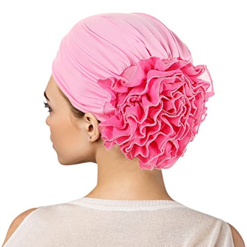 Unbekannt Turban Damen Blumen Kop Verpackung Beanie Chemo Mütze Schal Kappe Frauen Muslim Chiffon Hijab Kopftuch Chemo Hut Kopfbedeckung Kopfbedeckungen Kappe Rosa von Unbekannt