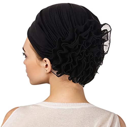 Turban Damen Blumen Kop Verpackung Beanie Chemo Mütze Schal Kappe Frauen Muslim Chiffon Hijab Kopftuch Chemo Hut Kopfbedeckung Kopfbedeckungen Kappe Schwarz von Generic