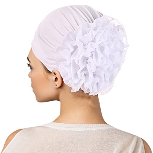 Turban Damen Blumen Kop Verpackung Beanie Chemo Mütze Schal Kappe Frauen Muslim Chiffon Hijab Kopftuch Chemo Hut Kopfbedeckung Kopfbedeckungen Kappe Weiß von Generic