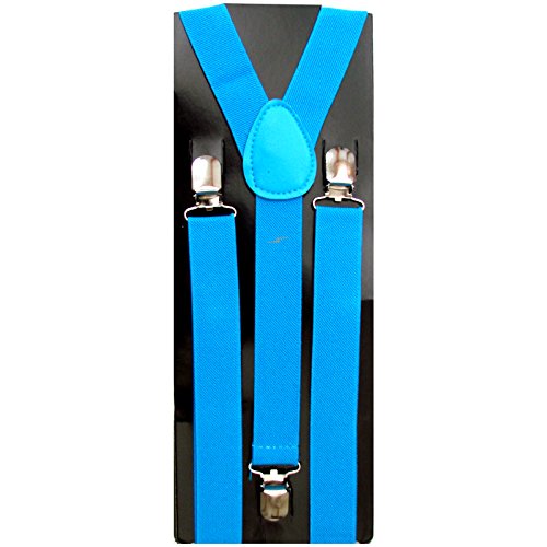 Unbekannt Y - Form Hosenträger Neon Farben + farbig Clip Damen Herren elastisch Gummi (Blau) von Unbekannt