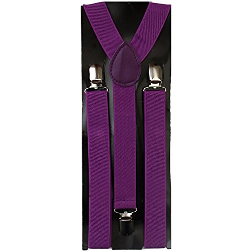 Unbekannt Y - Form Hosenträger Neon Farben + farbig Clip Damen Herren elastisch Gummi (Lila) von Unbekannt