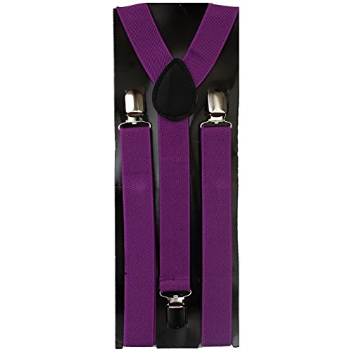 Unbekannt Y - Form Hosenträger Neon Farben + farbig Clip Damen Herren elastisch Gummi (Lila/Schwarz) von Unbekannt