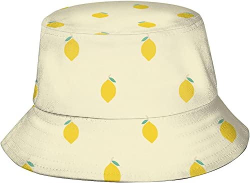 Unisex Sommer Zitrone Fischerhut, Sommer Strand Sonnenhut Fischerhüte für Frauen Männer Teenager, verstaubare Outdoor-Kappe, Ästhetische Zitrone, One size von Unbekannt